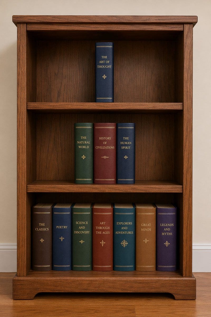 Wooden bookshelf with 1-3-7 books: GPT Image 2 prompt