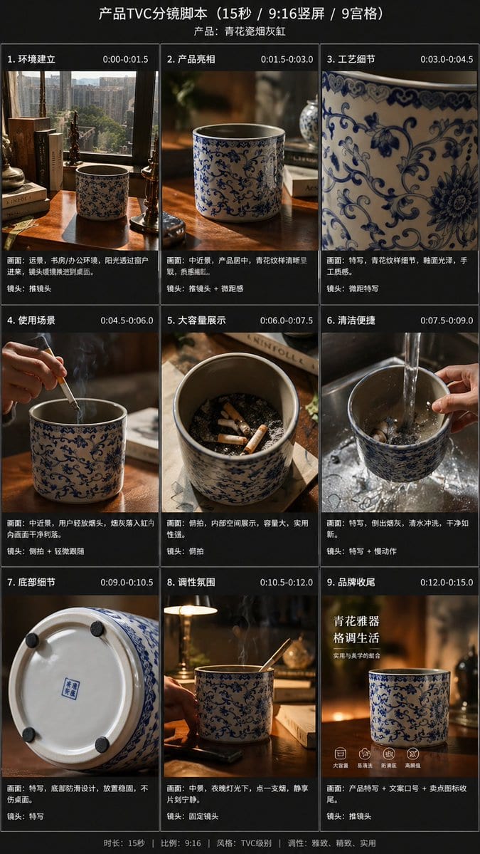 E-commerce TVC storyboard board: GPT Image 2 prompt