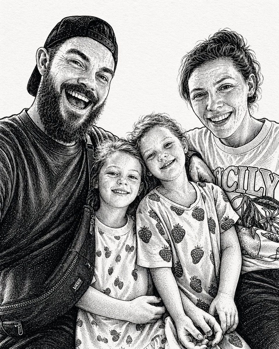 Pen-and-ink family portrait: GPT Image 2 prompt