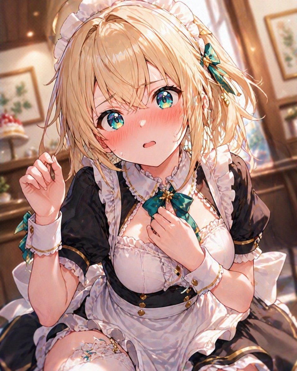 Anime maid in sunlit cafe: GPT Image 2 prompt