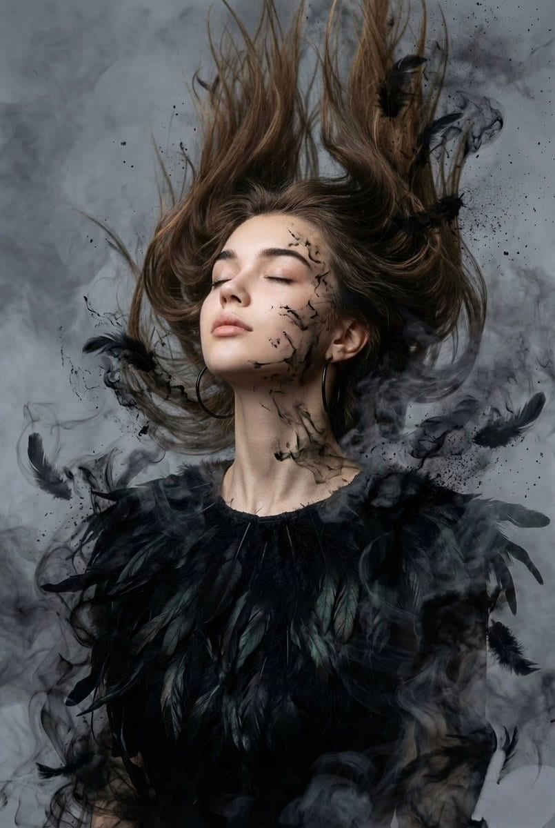 Raven feather couture portrait: GPT Image 2 prompt