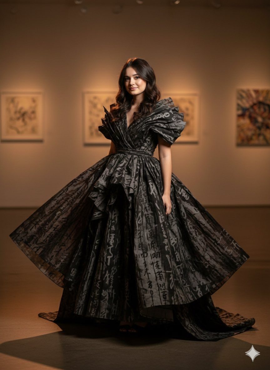 Calligraphy gown gallery portrait: GPT Image 2 prompt