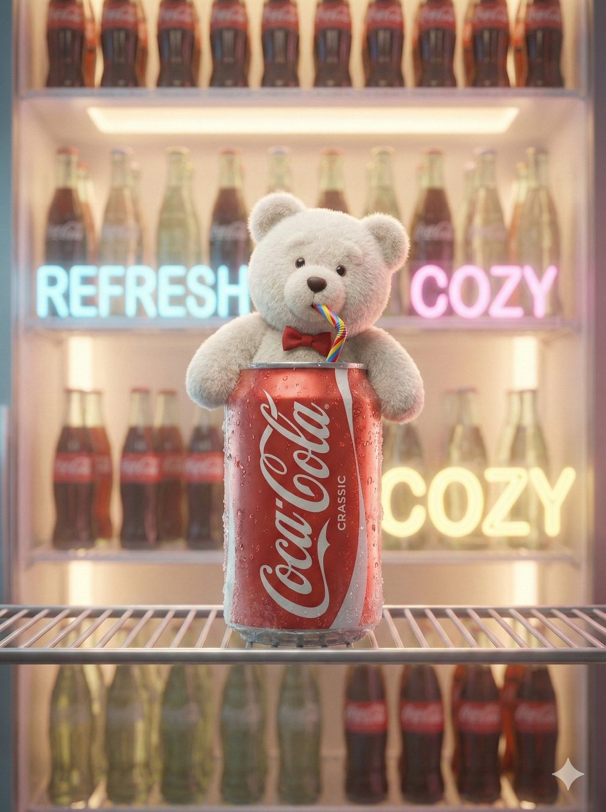 Teddy bear soda fridge fantasy: GPT Image 2 prompt