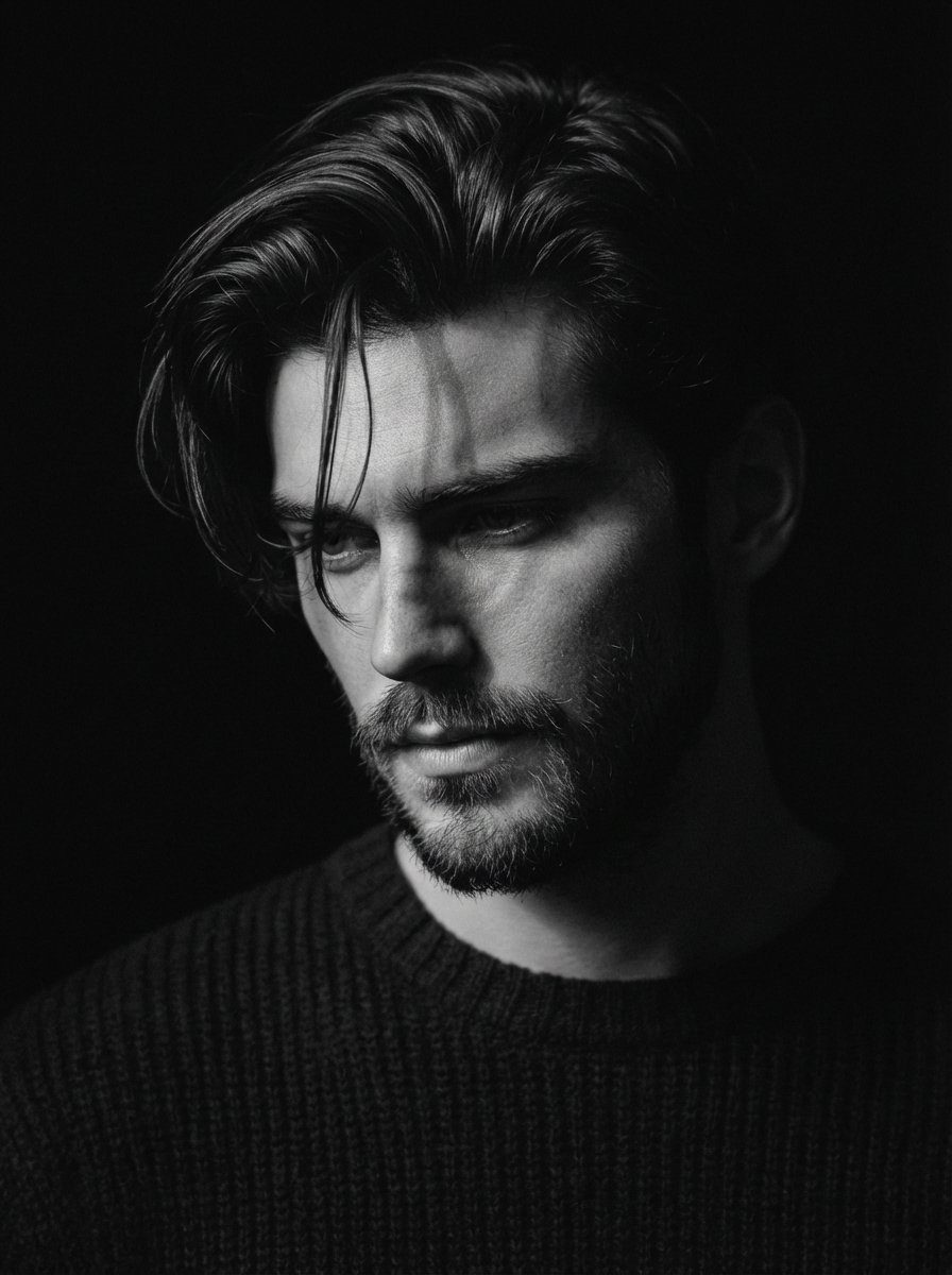 B&W pensive man portrait: GPT Image 2 prompt