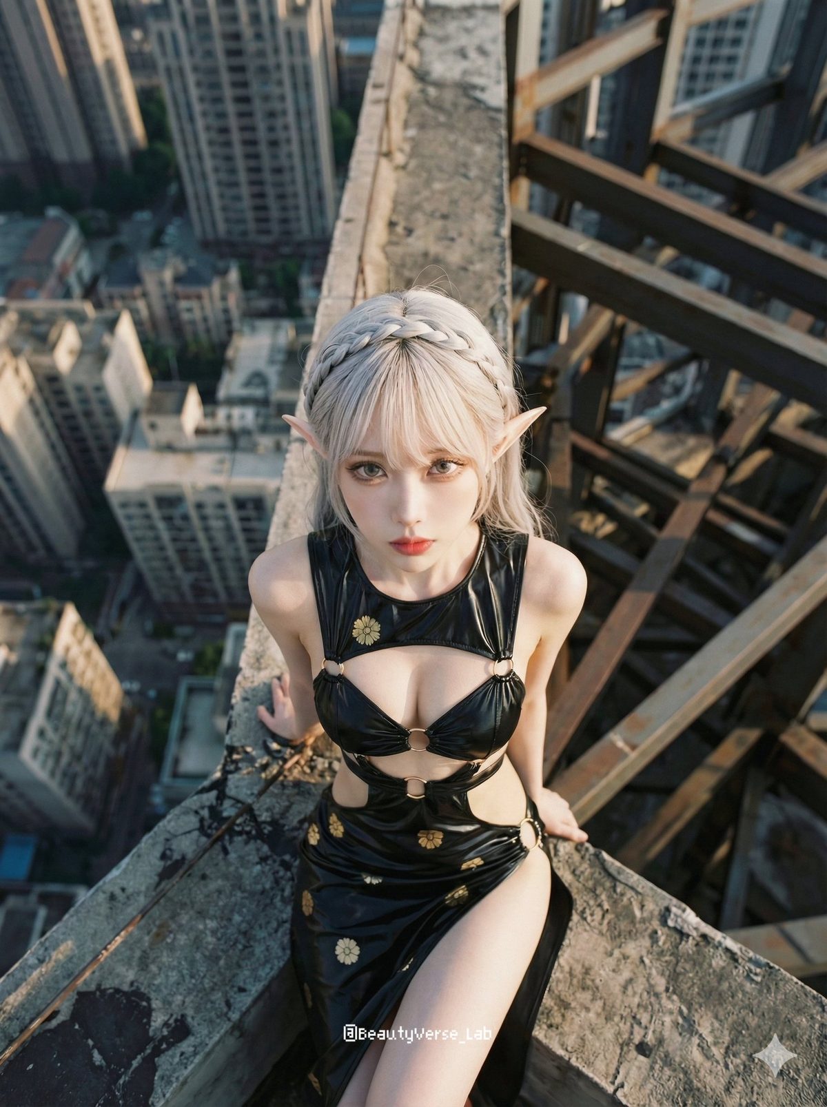 Top-down skyscraper rooftop portrait: GPT Image 2 prompt