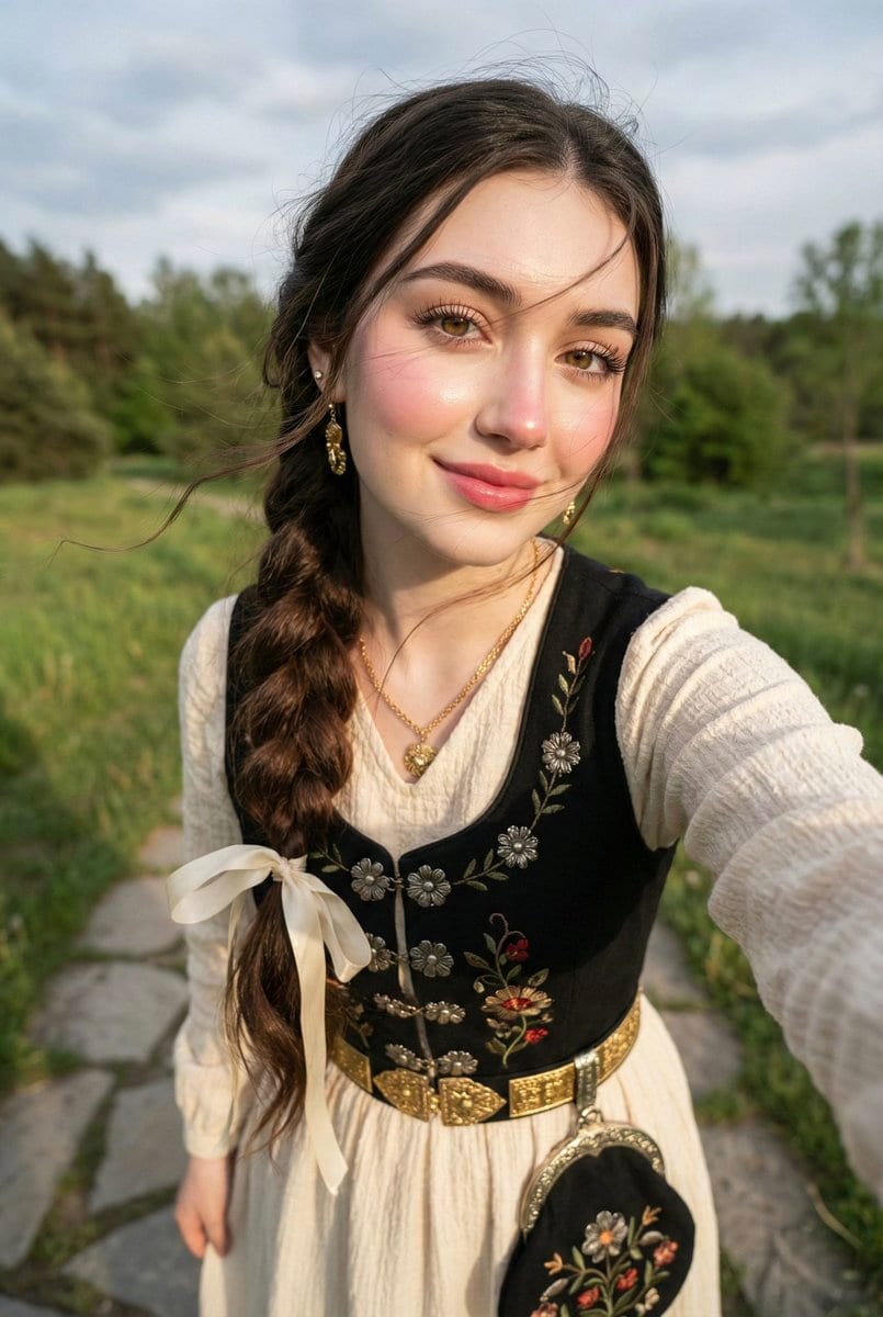 Ribbon braid windswept selfie: GPT Image 2 prompt