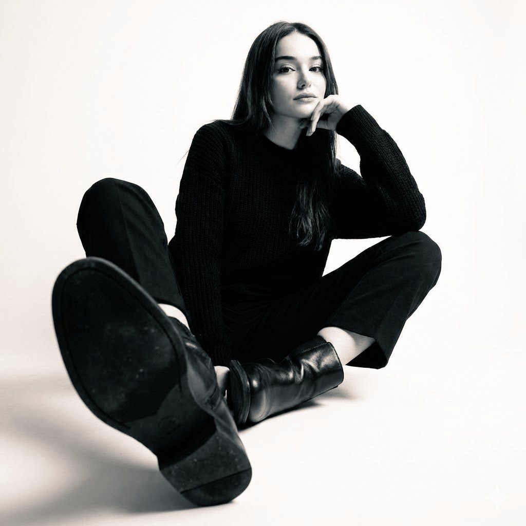 Floor-seated all-black studio portrait: GPT Image 2 prompt