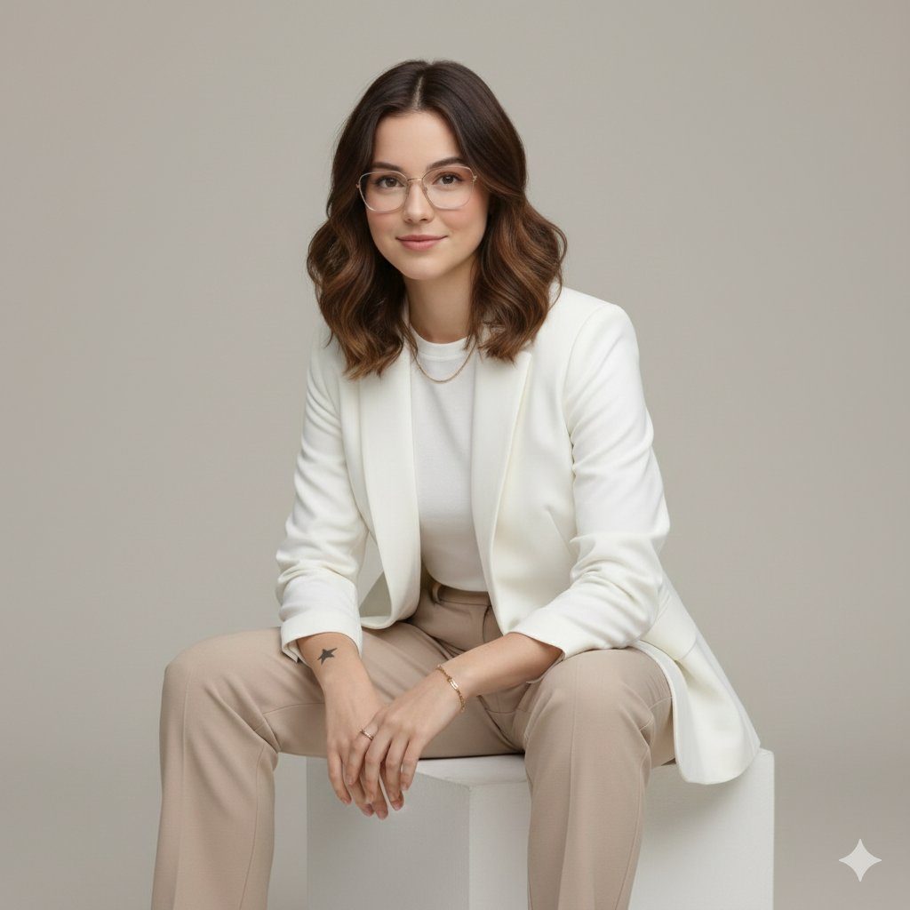 Executive seated white cube portrait: GPT Image 2 prompt