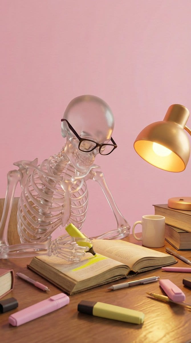 Translucent glass skeleton studying: GPT Image 2 prompt