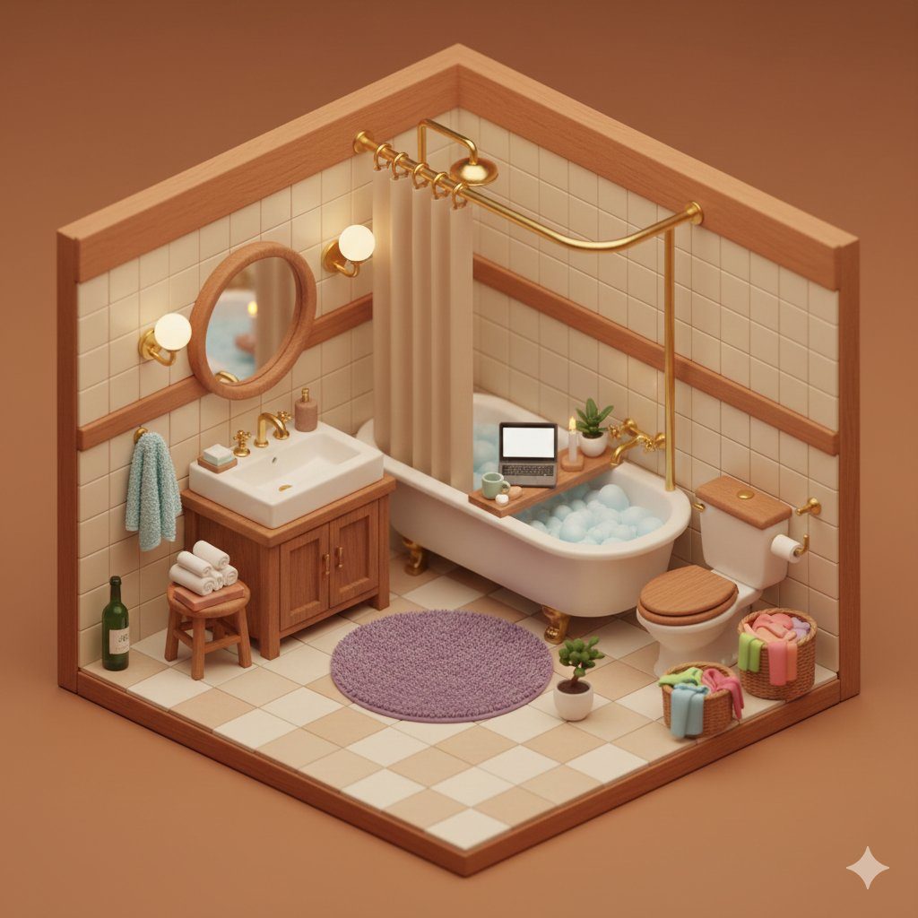 Cozy isometric bathroom diorama: GPT Image 2 prompt