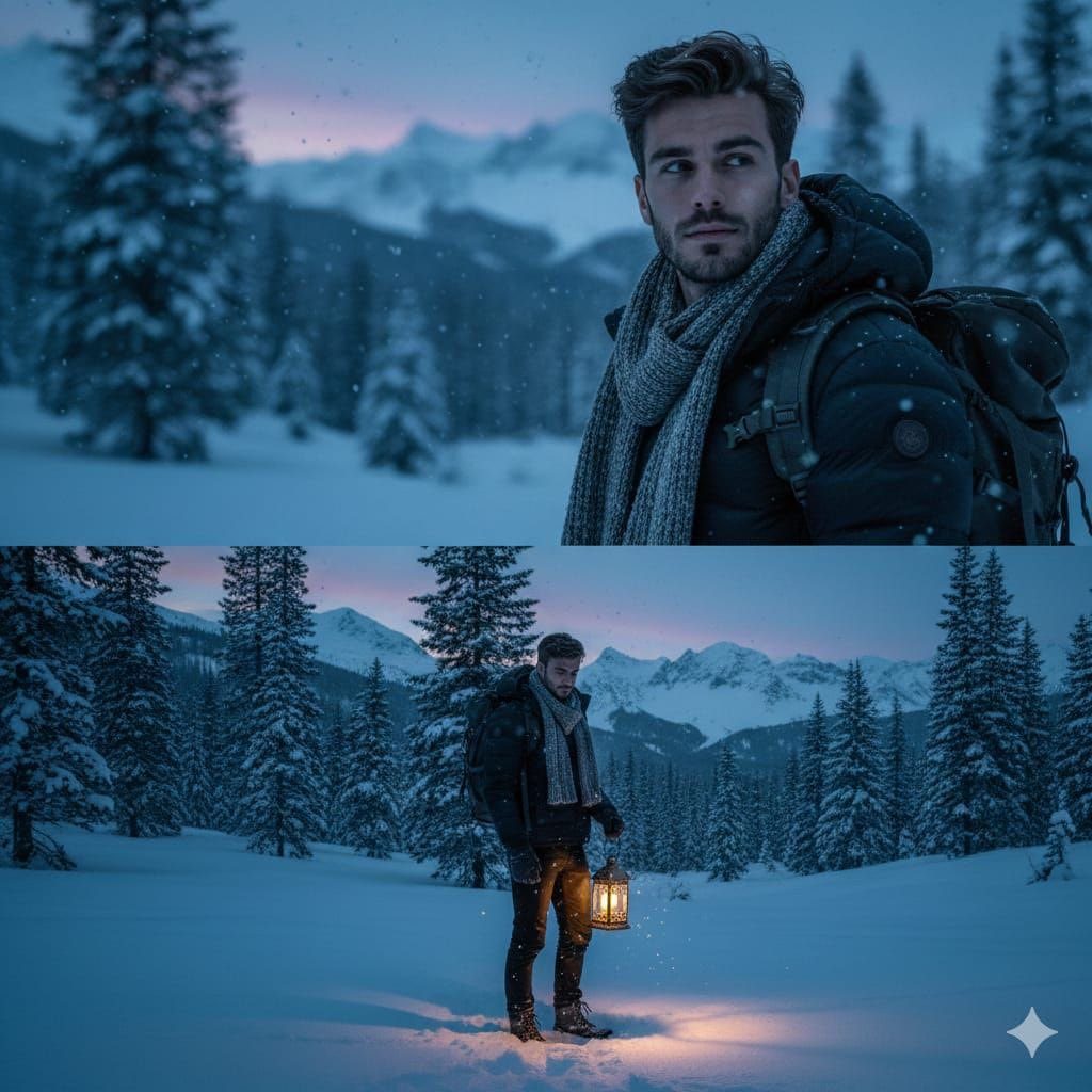 Blue hour winter forest lantern portrait: GPT Image 2 prompt
