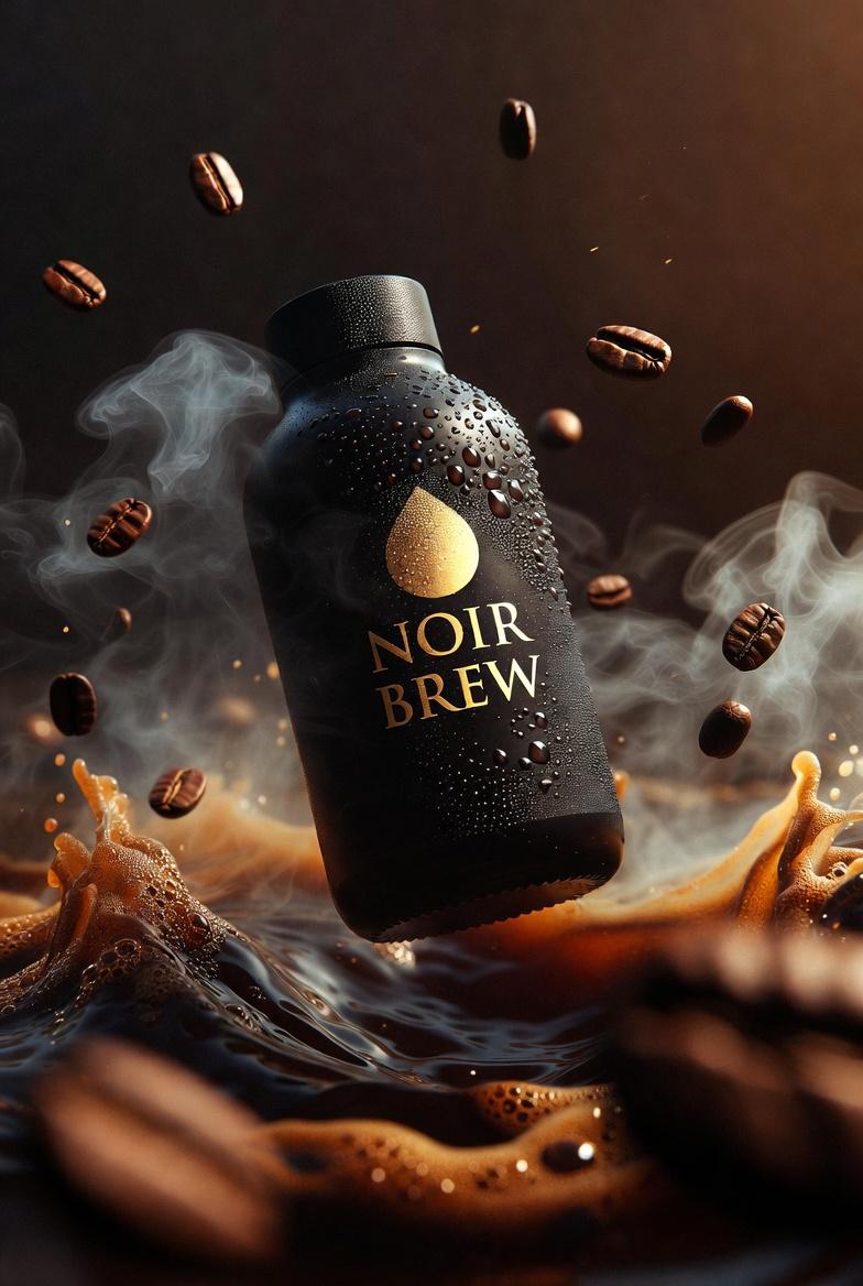 Noir Brew matte black coffee bottle: GPT Image 2 prompt