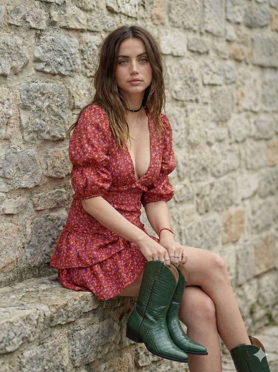 Ana de Armas stone wall pose: GPT Image 2 prompt