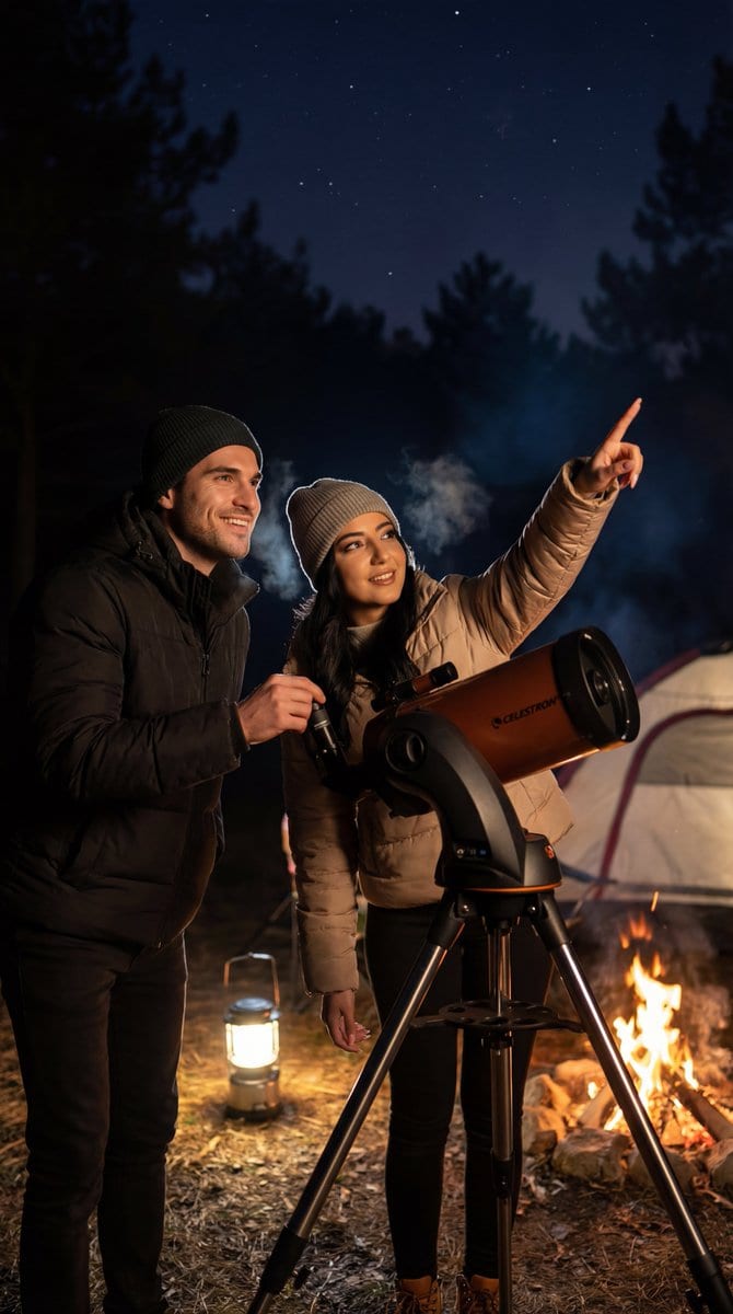 Night camp telescope stargazing romance: GPT Image 2 prompt