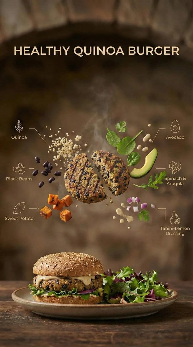 Floating quinoa burger: GPT Image 2 prompt