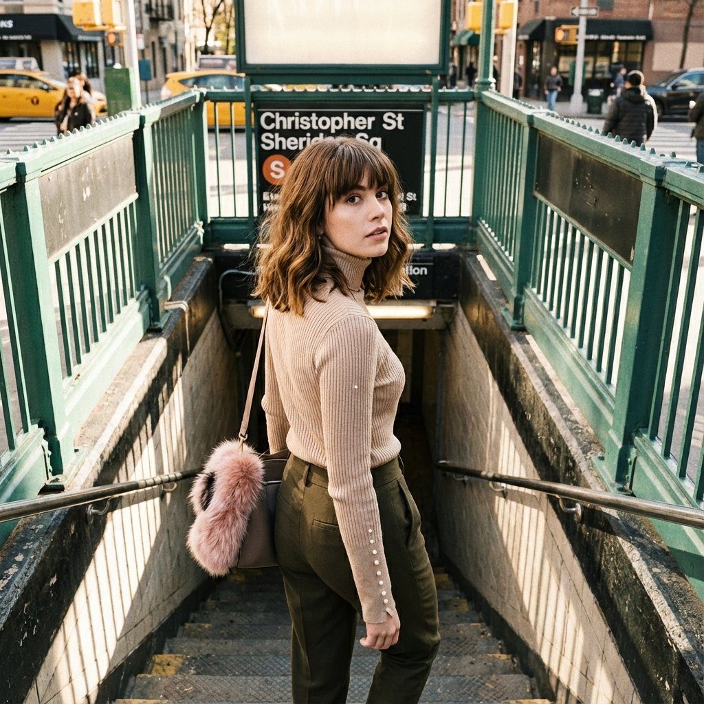 Subway stairs olive portrait: GPT Image 2 prompt