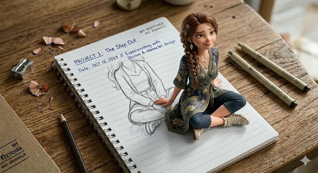 Girl out of notebook 3D: GPT Image 2 prompt