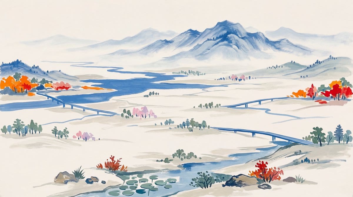 Cream and blue mountain landscape: GPT Image 2 prompt