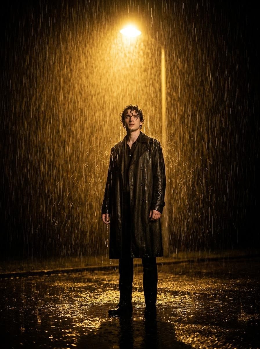 Streetlight rain solo shot: GPT Image 2 prompt