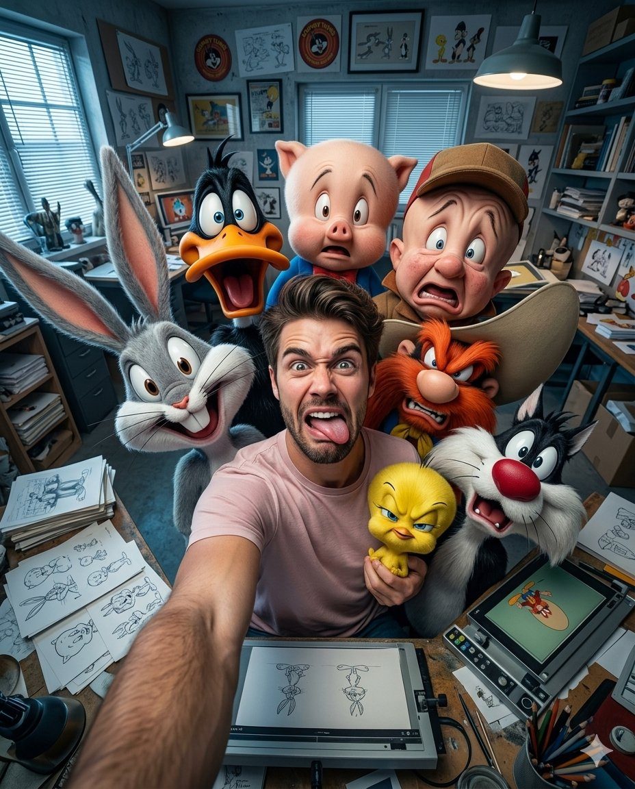 Looney Tunes wide-angle selfie: GPT Image 2 prompt