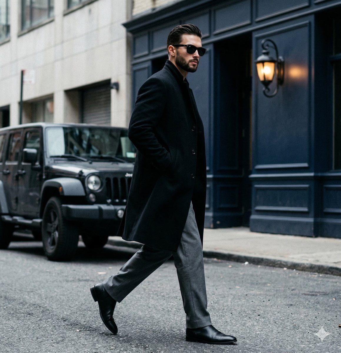 Editorial sunglasses overcoat: GPT Image 2 prompt