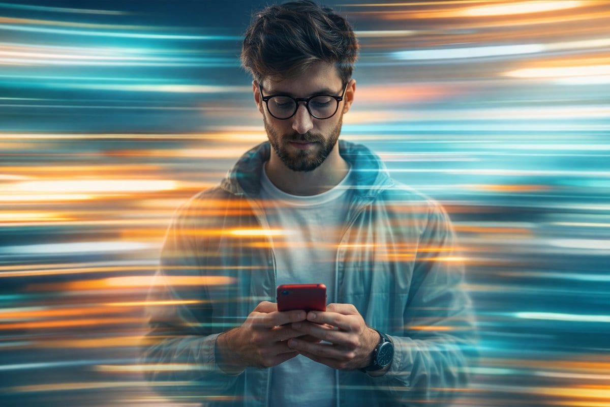 Teal speed-light blur portrait: GPT Image 2 prompt