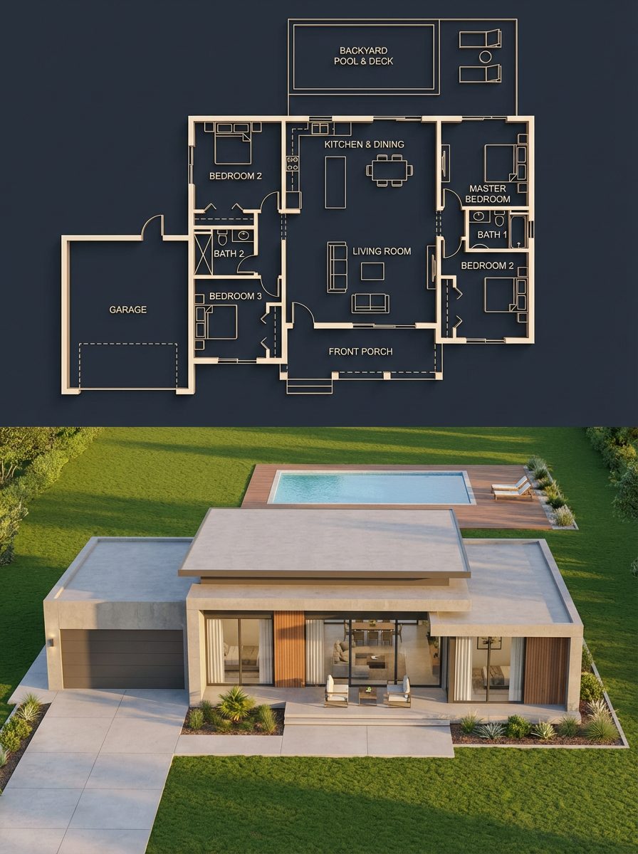 Dark blueprint house split: GPT Image 2 prompt