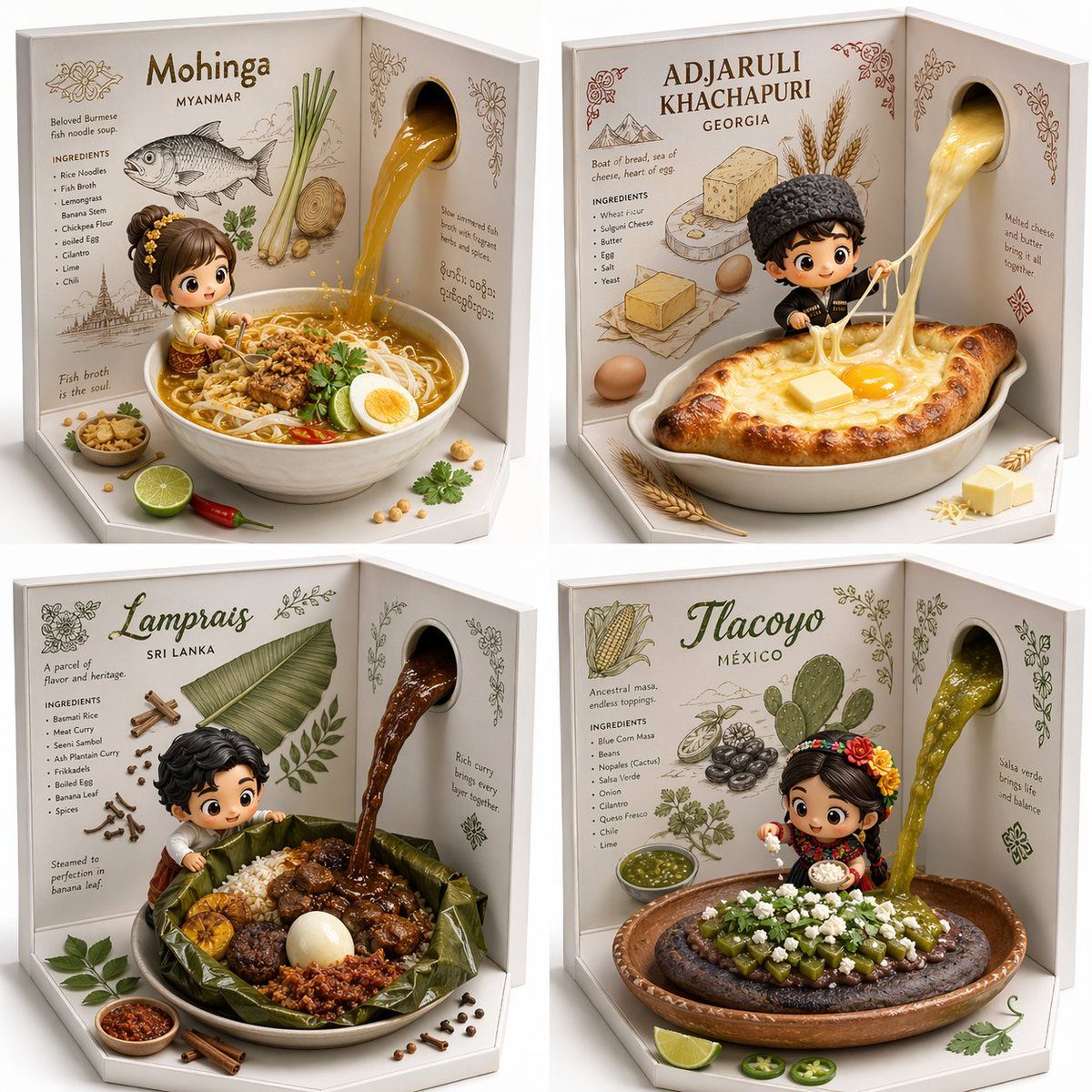 Hidden-gem food 2x2 diorama grid: GPT Image 2 prompt