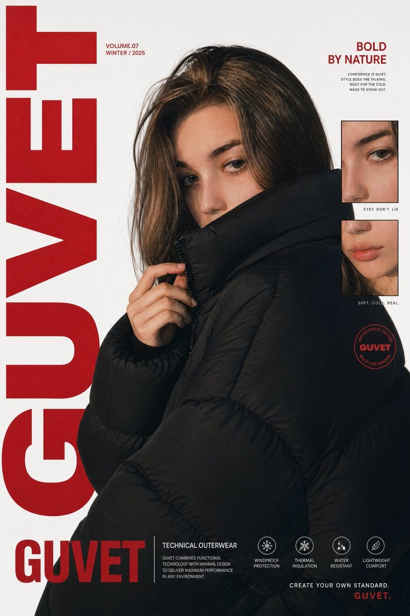 Black puffer editorial portrait: GPT Image 2 prompt