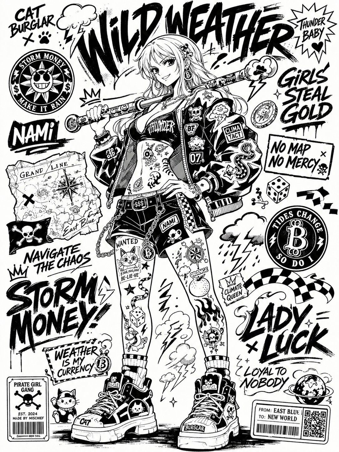 Black-and-white sticker-bomb street poster: GPT Image 2 prompt
