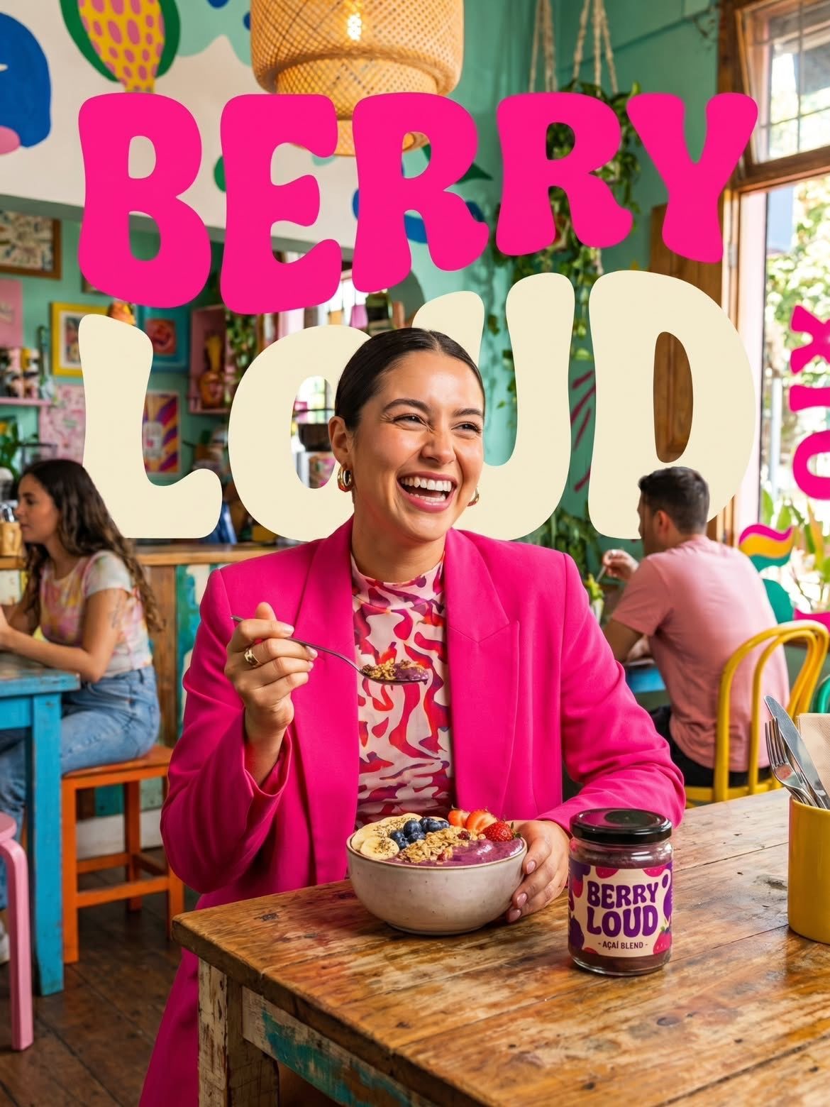 Hot pink Berry Loud cafe food ad: GPT Image 2 prompt