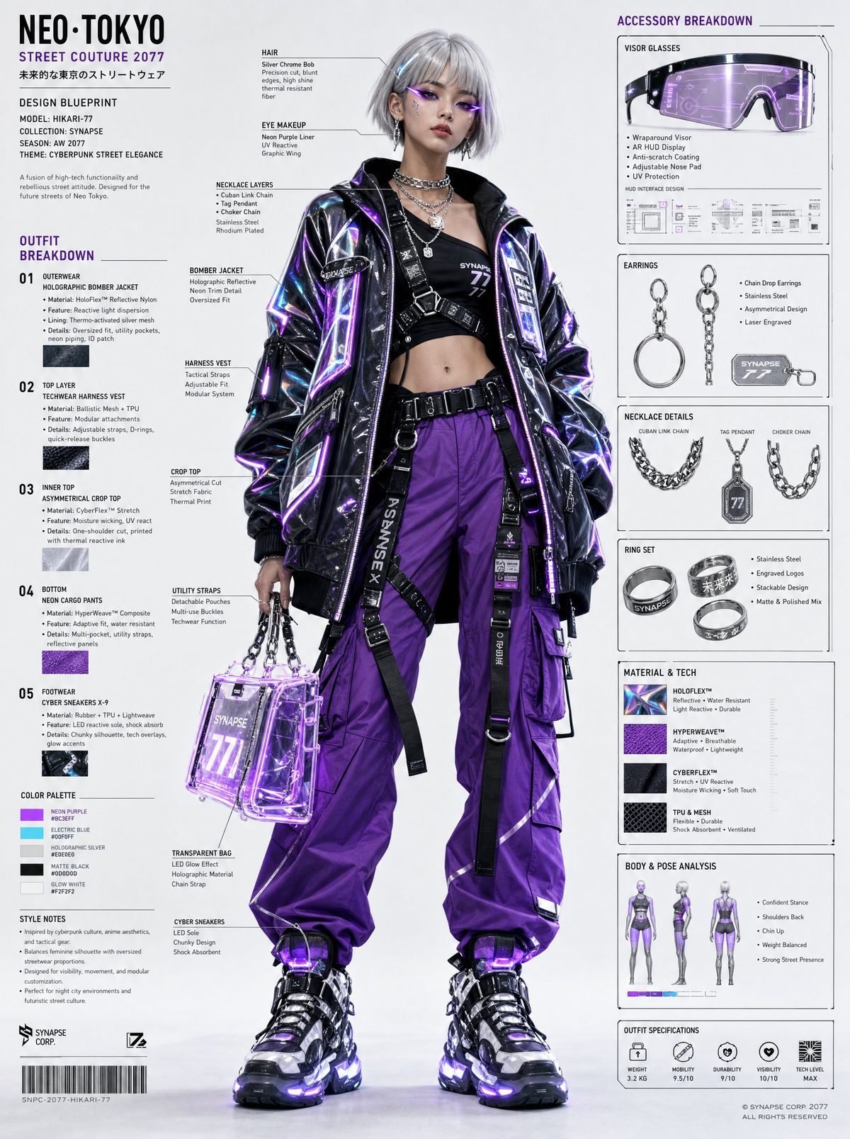Cyberpunk streetwear fashion blueprint sheet: GPT Image 2 prompt