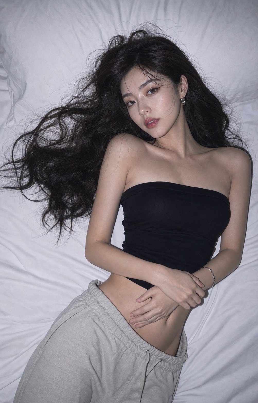 Overhead direct-flash bedroom editorial portrait: GPT Image 2 prompt