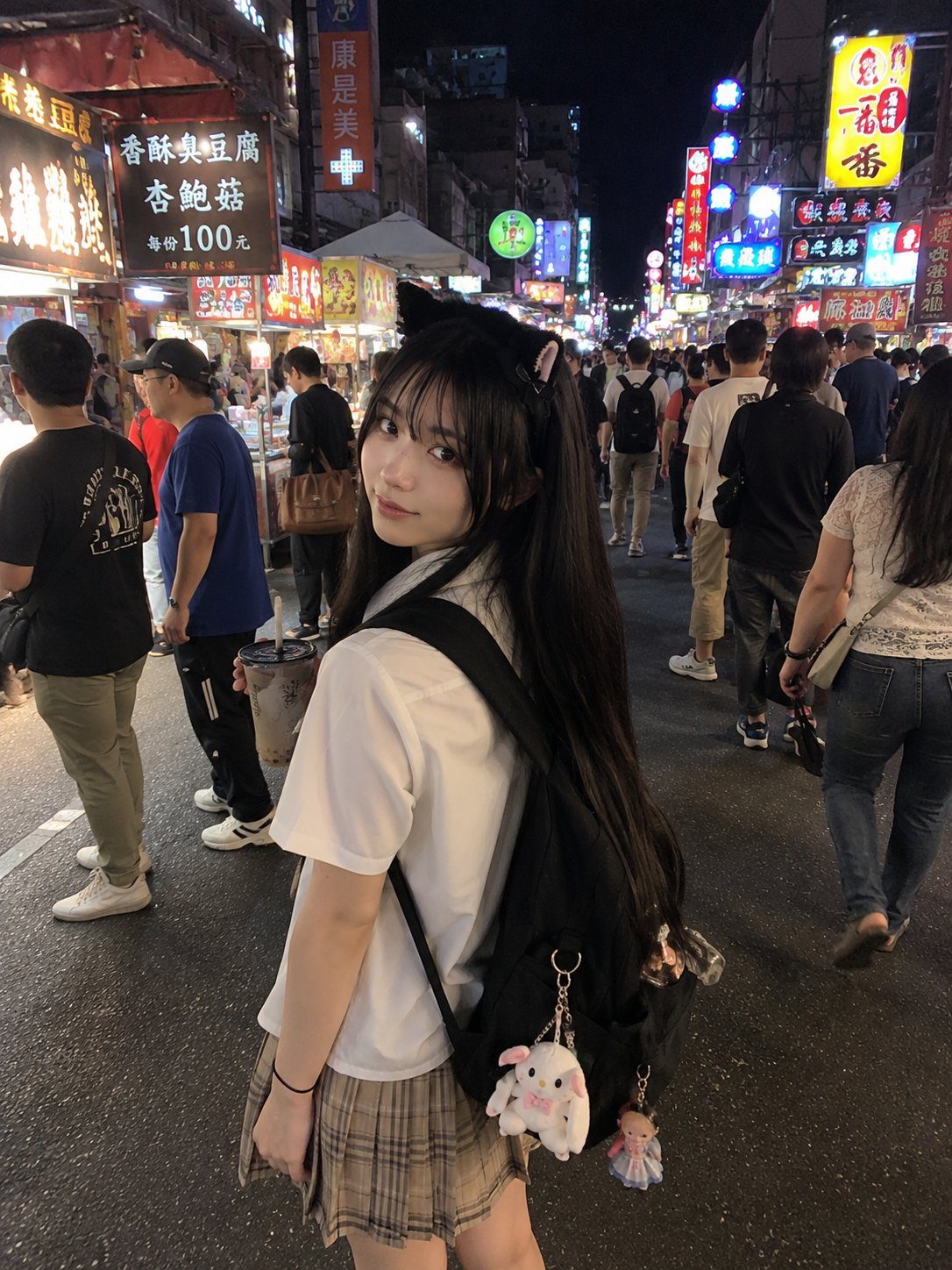 Night-market schoolgirl street snapshot: GPT Image 2 prompt