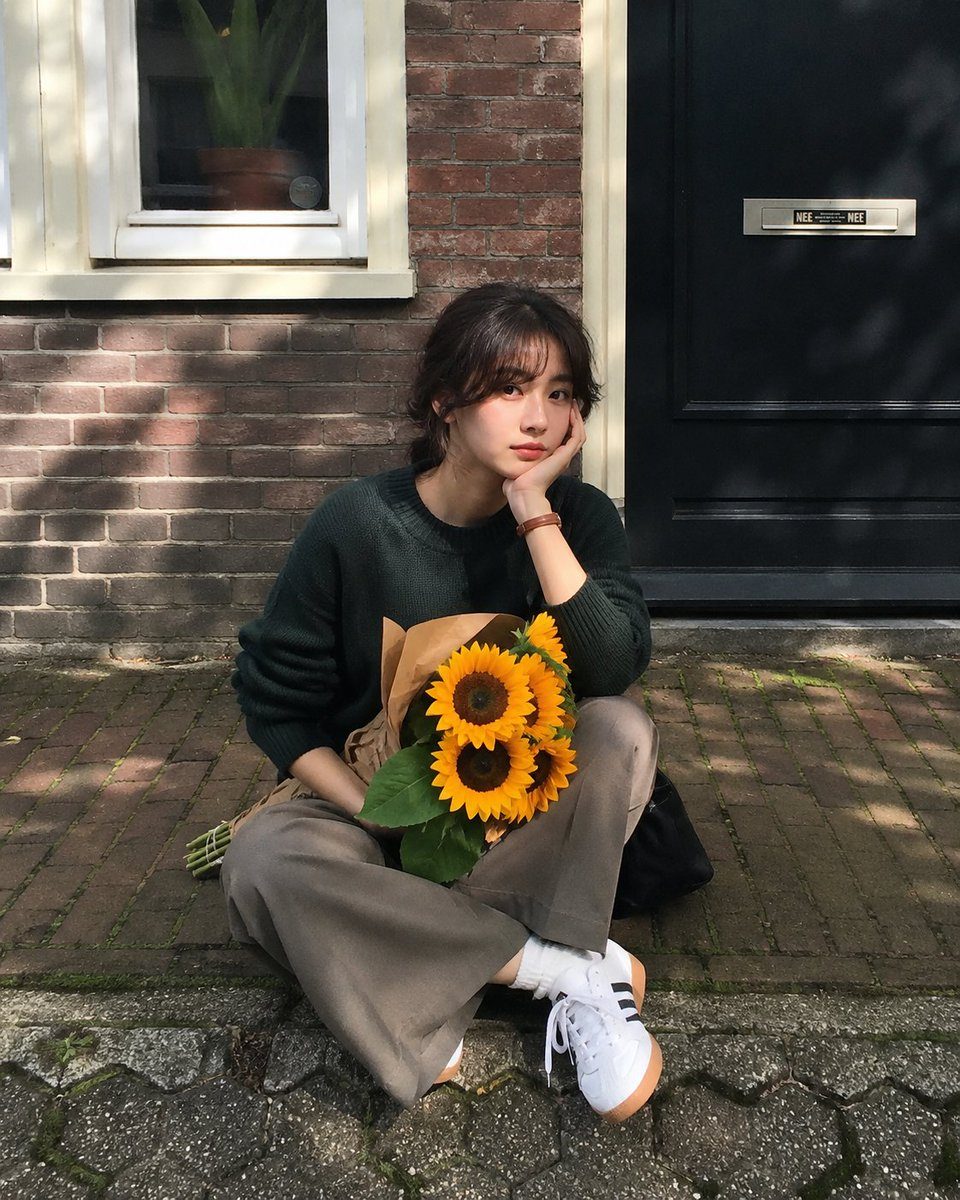 Sunflower sidewalk portrait: GPT Image 2 prompt