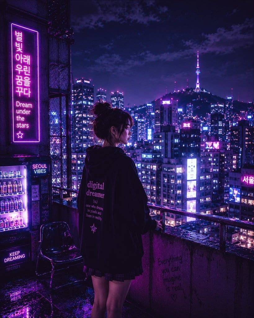 Neon Seoul rooftop girl: GPT Image 2 prompt
