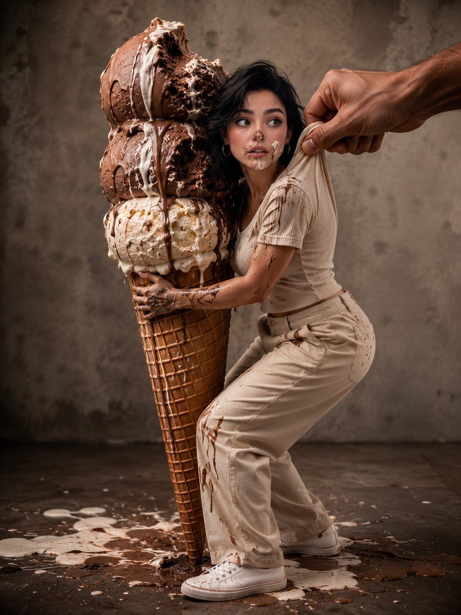 Giant ice cream surreal comedy: GPT Image 2 prompt