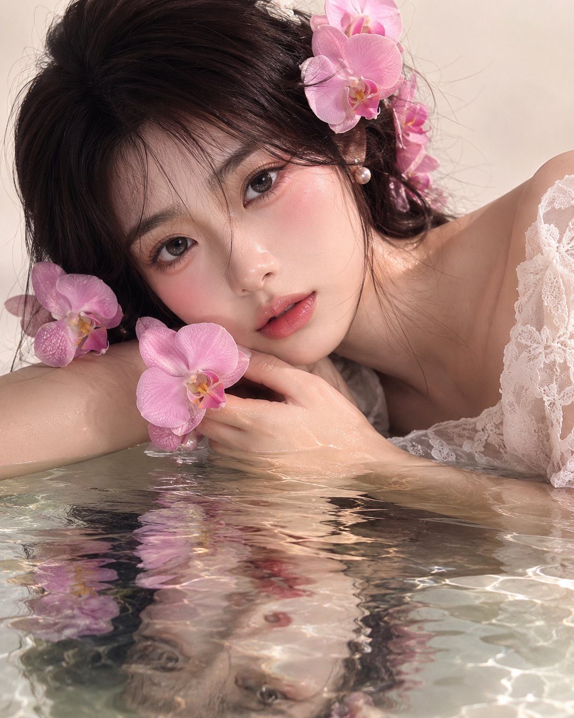Pink orchid water portrait: GPT Image 2 prompt