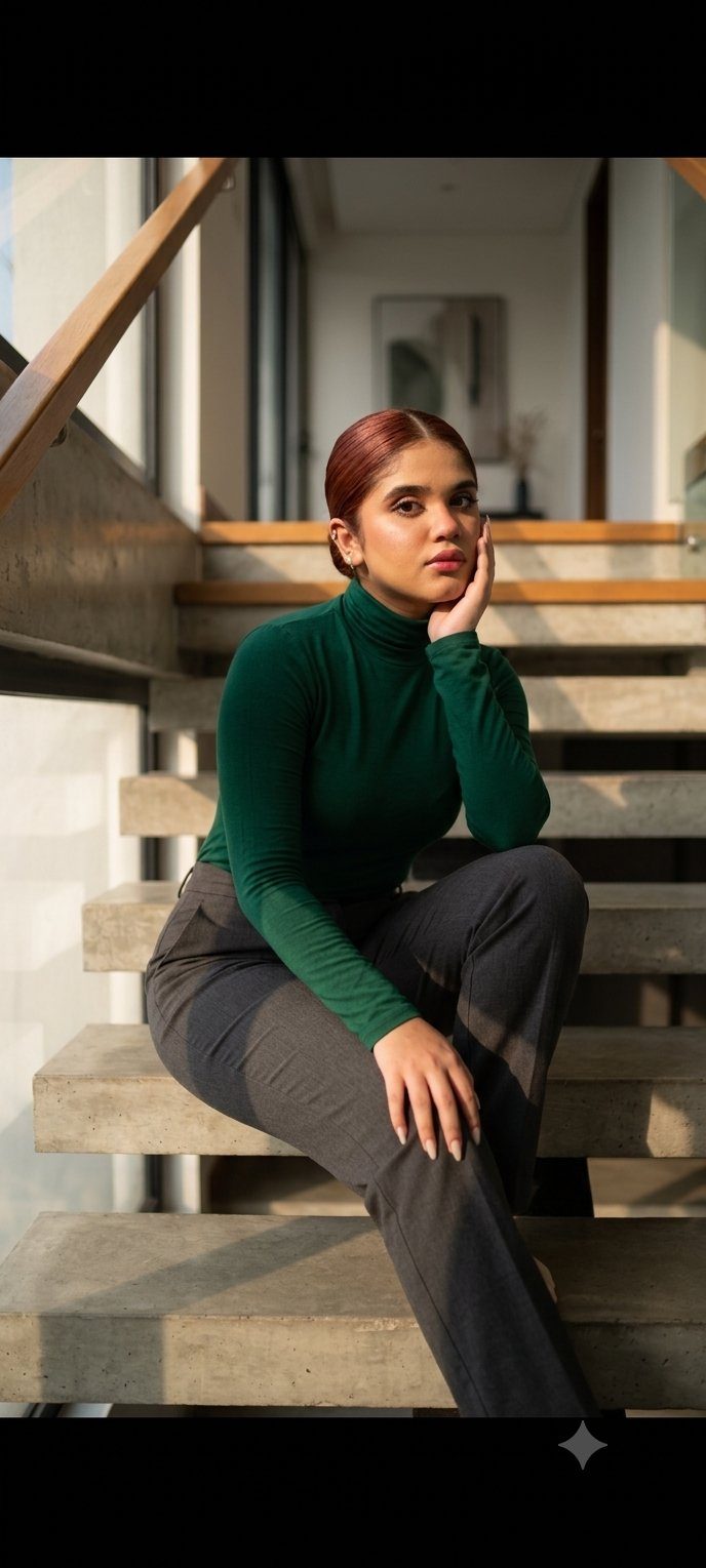 Golden-hour staircase portrait: GPT Image 2 prompt