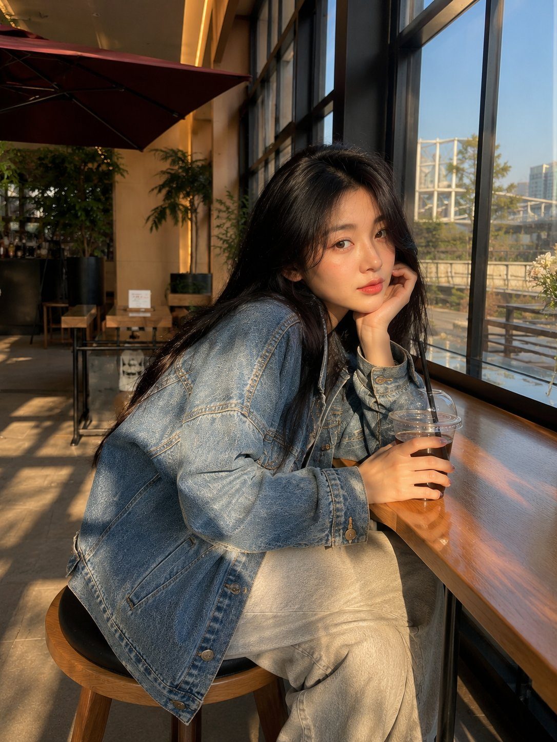 Cafe lifestyle denim portrait: GPT Image 2 prompt