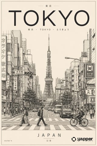 Minimalist Tokyo travel poster line art: GPT Image 2 prompt