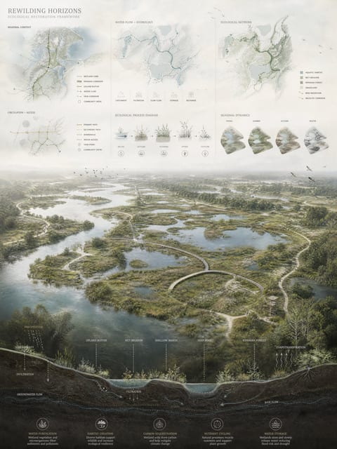 Landscape architecture competition board, ecological systems: GPT Image 2 prompt