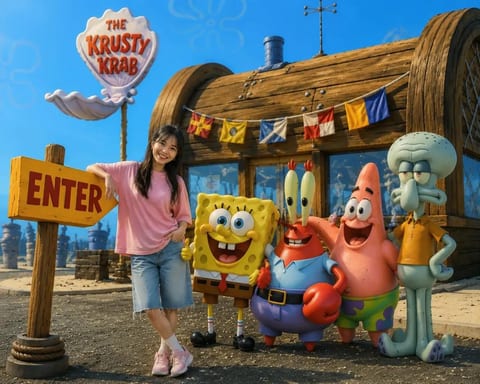 Asian woman with 3D claymation SpongeBob: GPT Image 2 prompt