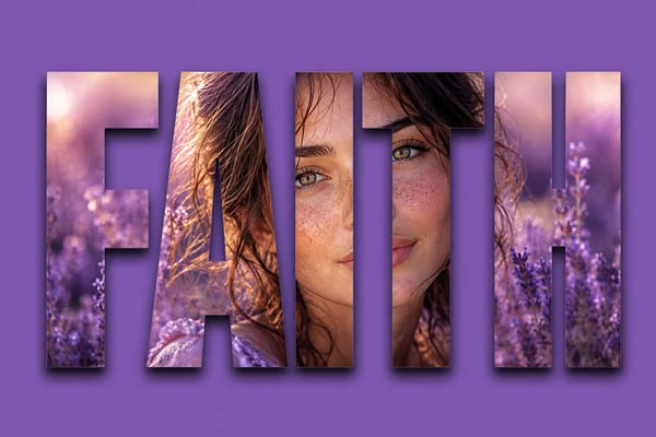 FAITH text-mask lavender portrait: GPT Image 2 prompt