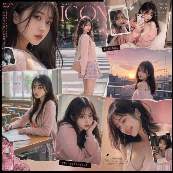 Japanese college girl fashion collage Tokyo Pink: GPT Image 2 prompt