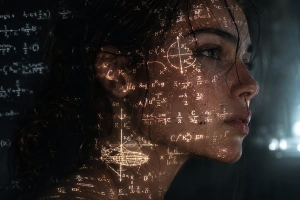 Cyberpunk sci-fi portrait with math equations: GPT Image 2 prompt