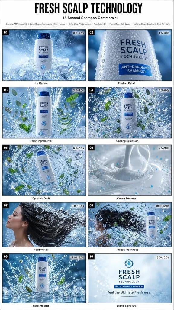 Shampoo storyboard sheet: GPT Image 2 prompt