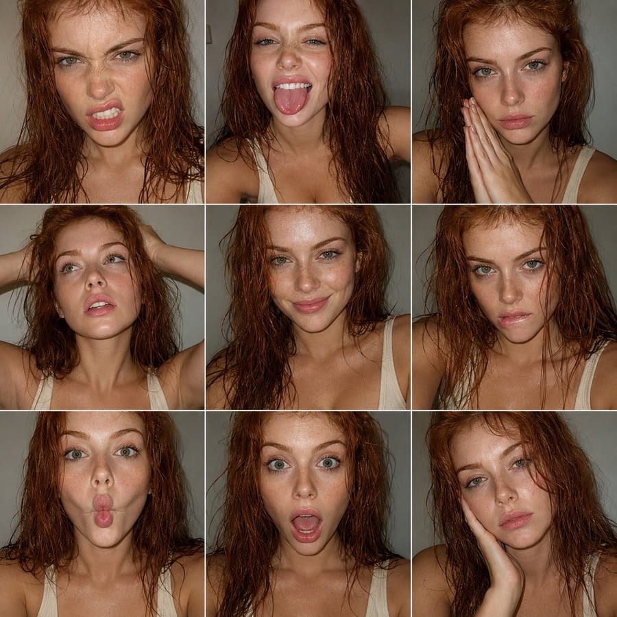 FACS 3x3 redhead expression collage: Bonsai Image sample