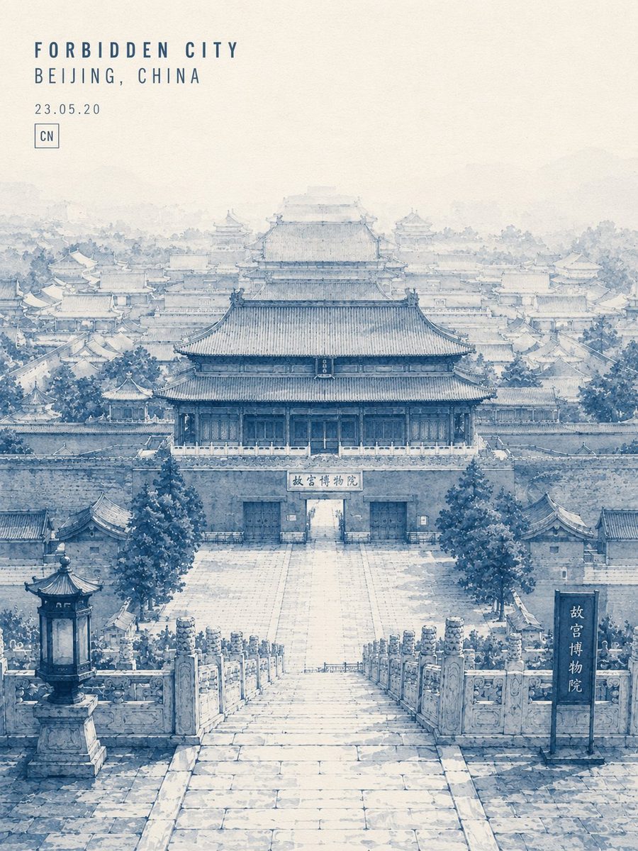 Great Wall watercolor sketchbook travel poster: Bonsai Image sample