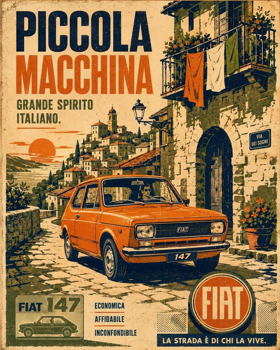 Retro 1970s silkscreen automotive travel poster: Bonsai Image sample - scenic road